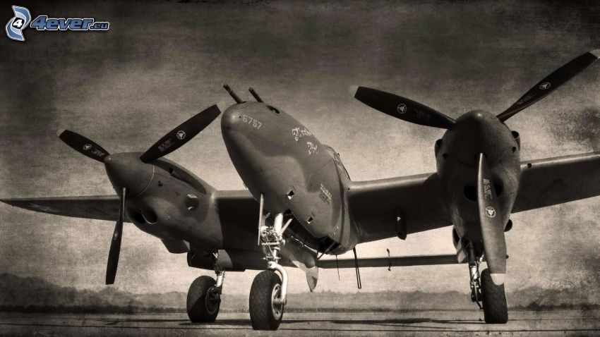 aircraft, black and white photo