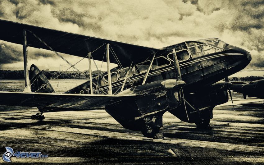 biplane, aircraft, old photographs