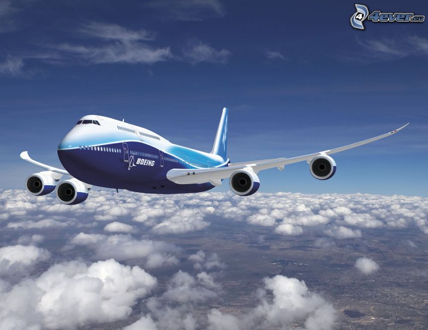 Boeing 747 Dreamliner, aircraft, over the clouds