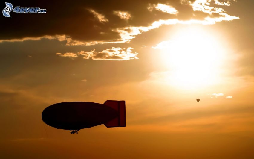 airship, balloon, sun, sky