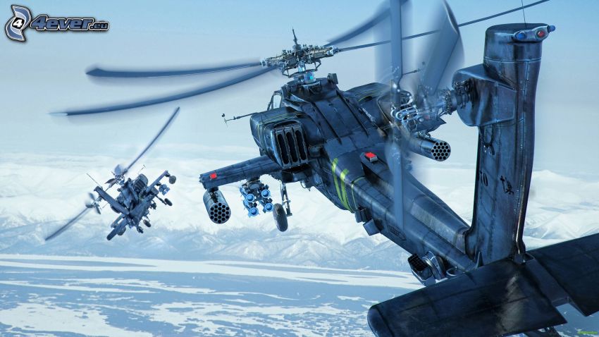 Boeing AH-64 Apache, snowy landscape