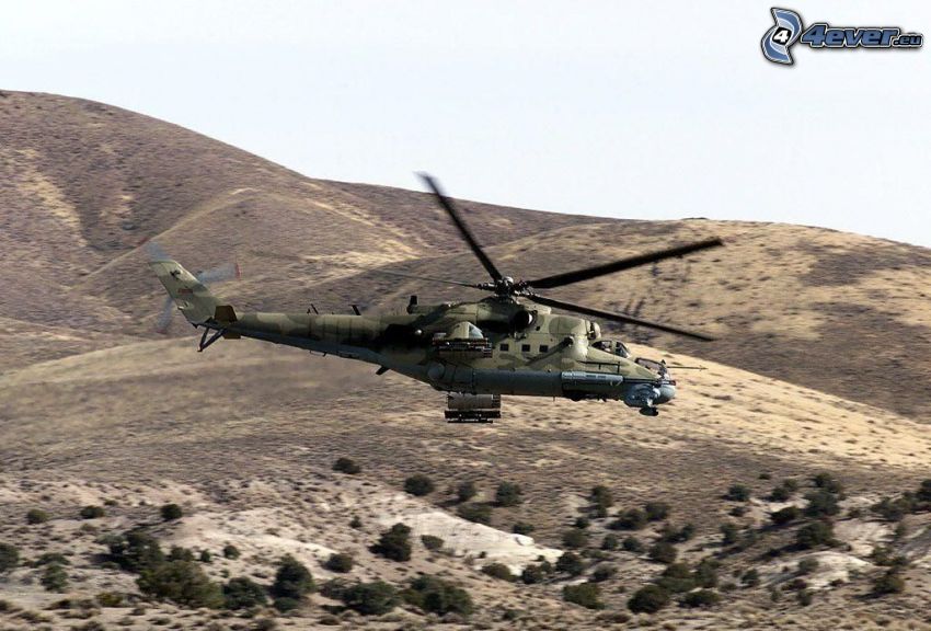 military helicopter, hills