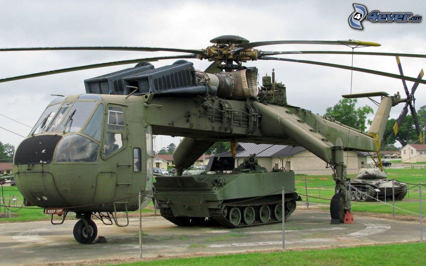 military helicopter, tank