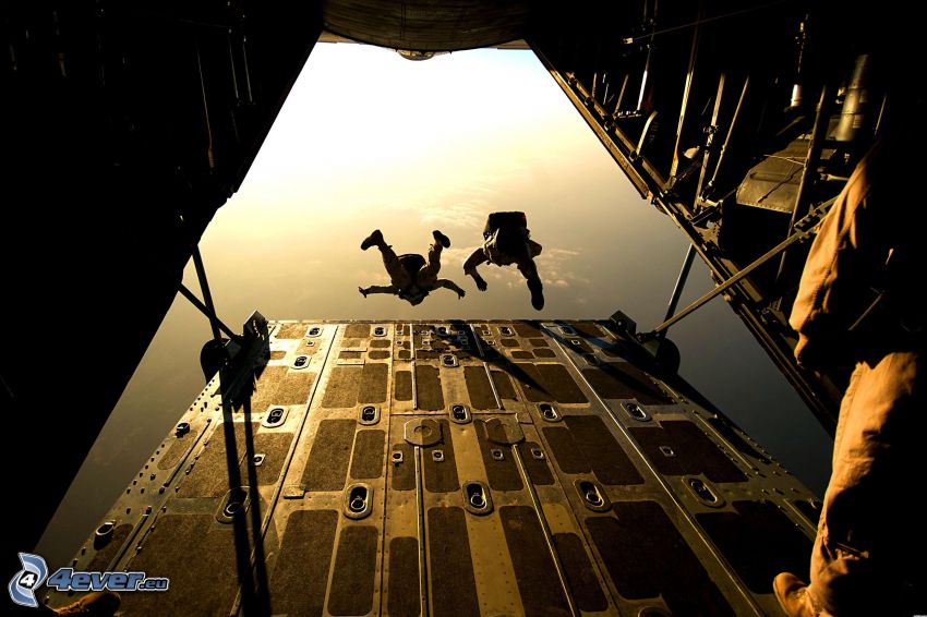 jump from airplane, skydivers