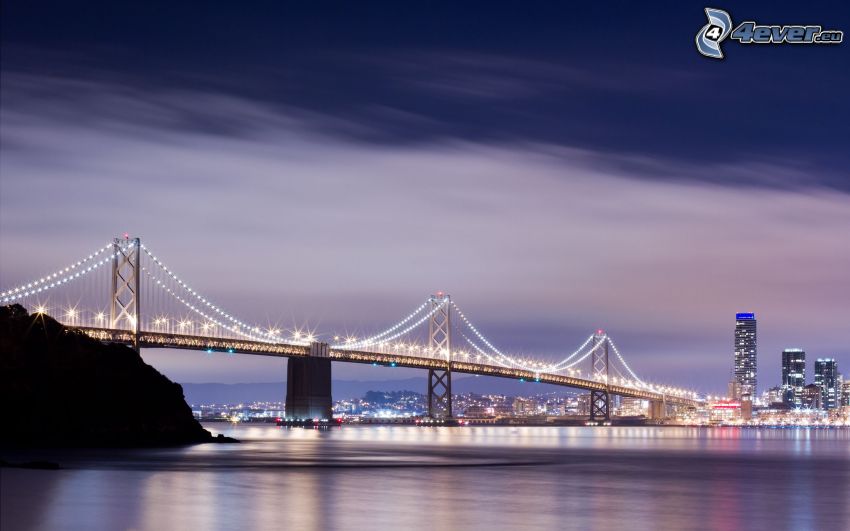Bay Bridge, lighted bridge, San Francisco