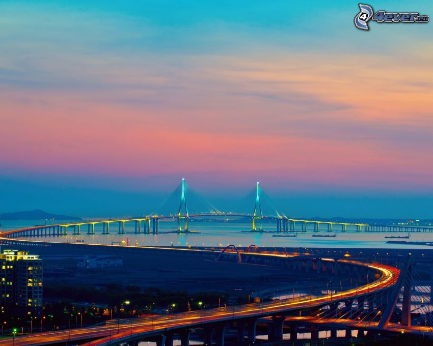 highway bridge, evening