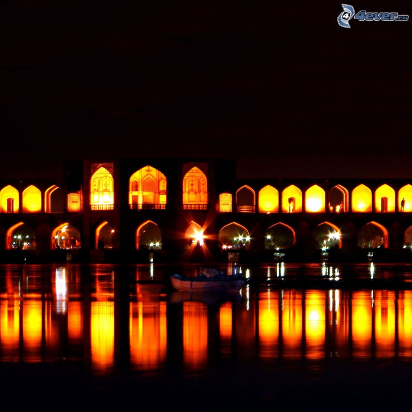 Khaju Bridge, lighted bridge, night