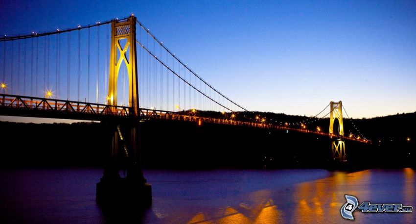 Mid-Hudson Bridge, lighted bridge, after sunset