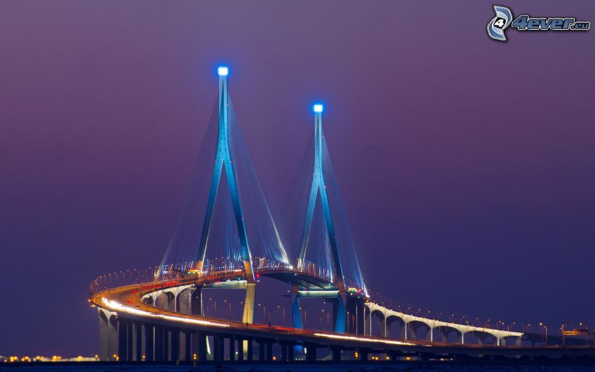 modern bridge, lighted bridge, evening