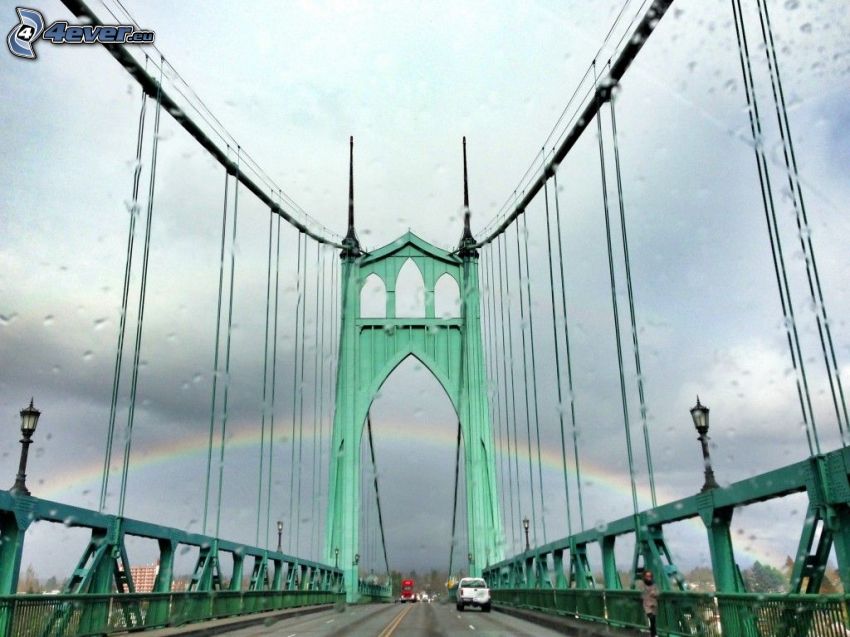 St. Johns Bridge, rain, rainbow