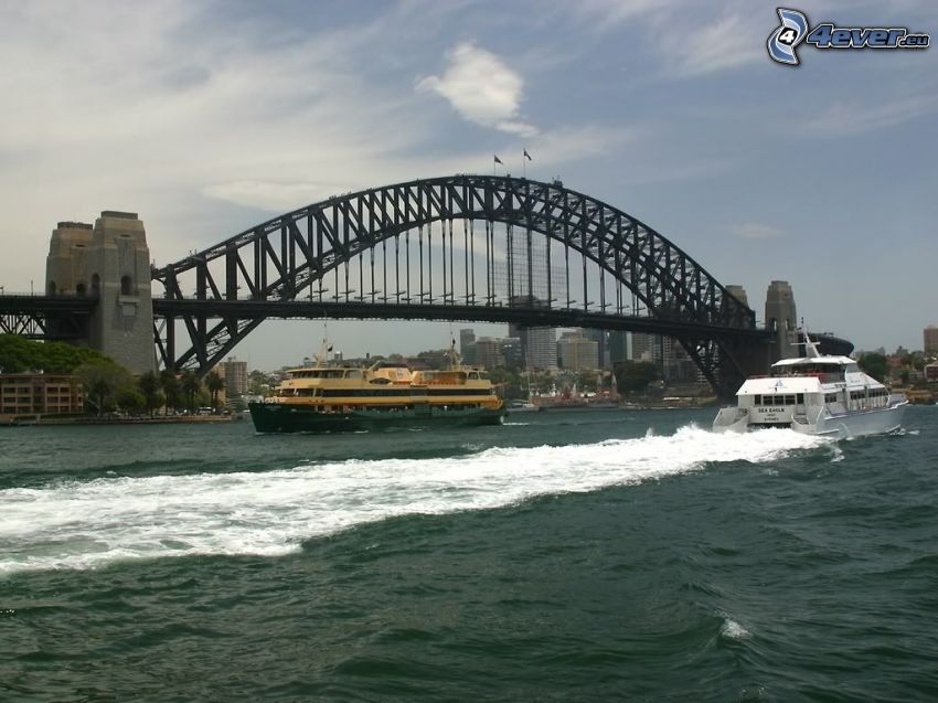 Sydney Harbour Bridge, Sydney, yacht, River, ships