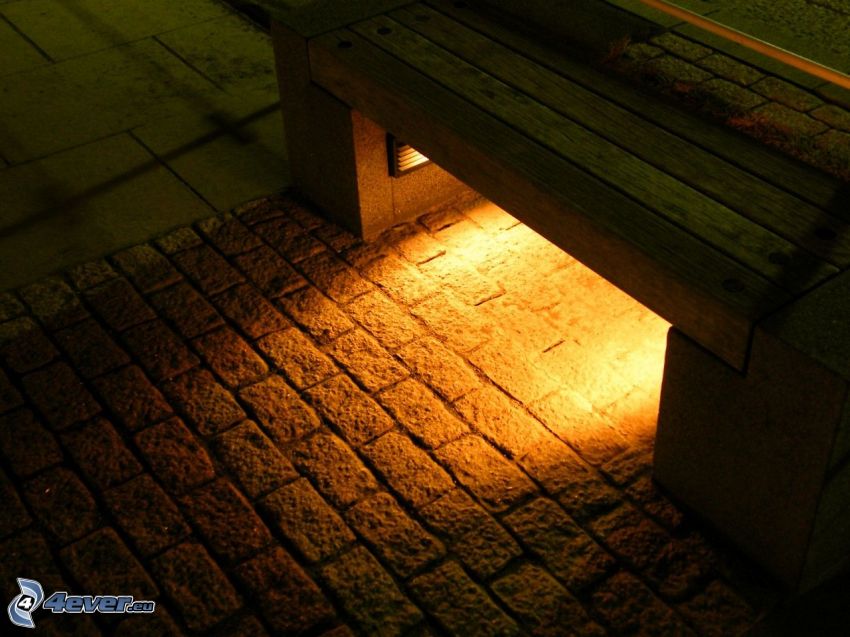 bench, light, pavement