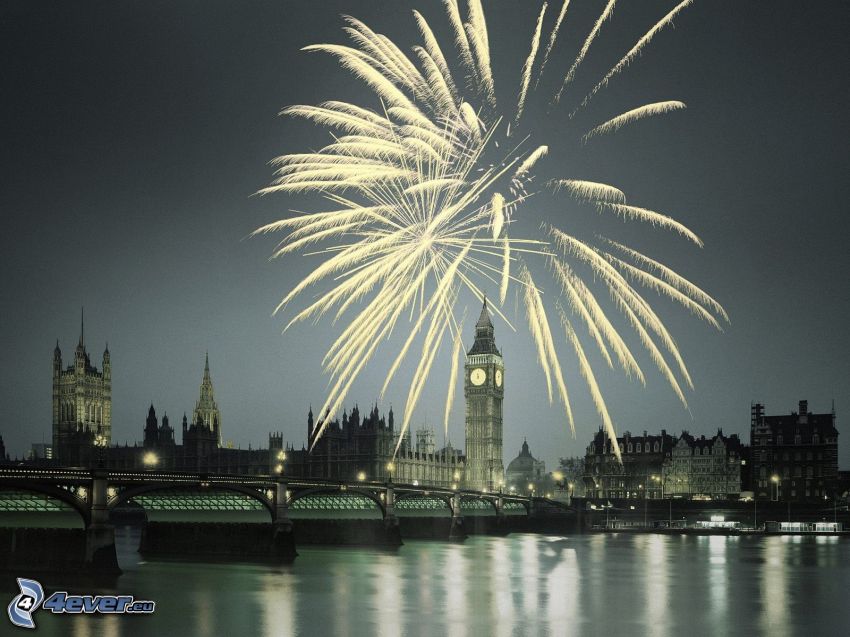Big Ben, fireworks, London