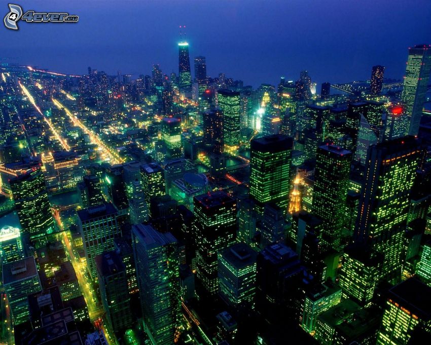 Chicago, night city, skyscrapers