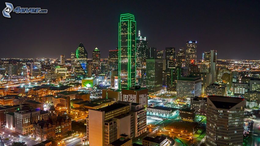 Dallas, night city, skyscrapers