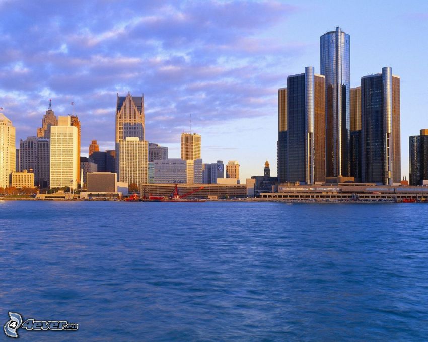 Detroit, skyscrapers, sea