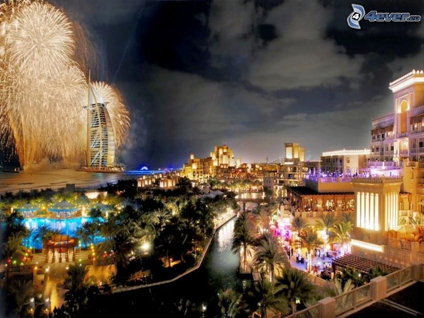 Dubai, city, fireworks, Burj Al Arab, New year