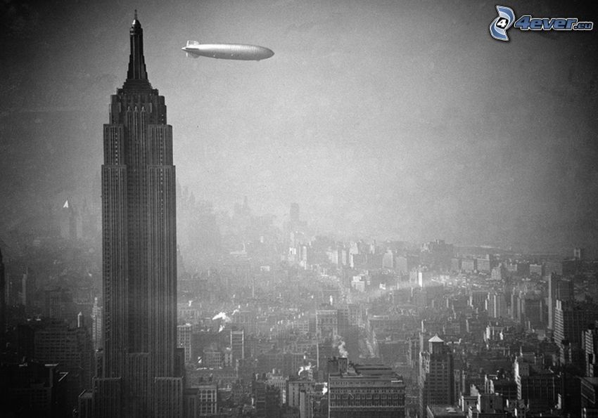 Empire State Building, airship, old photographs