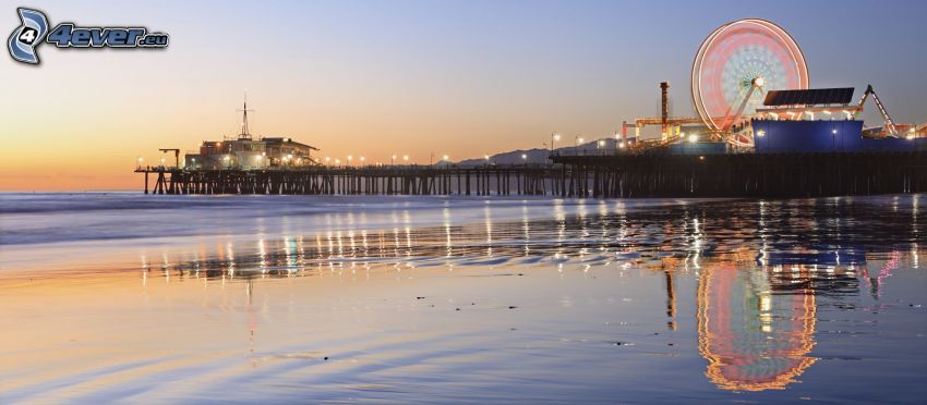 ferris wheel, sea, pier, Santa Monica
