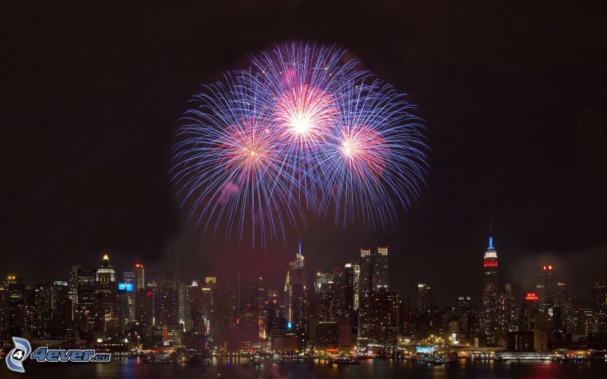 fireworks, New York, night city