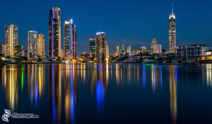Gold Coast, evening city, sea, reflection