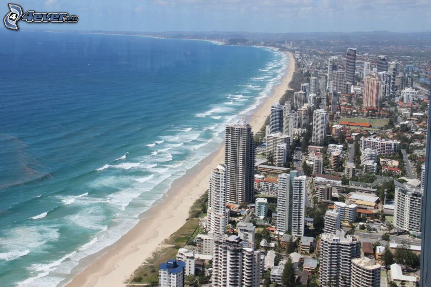 Gold Coast, skyscrapers, sandy beach, sea