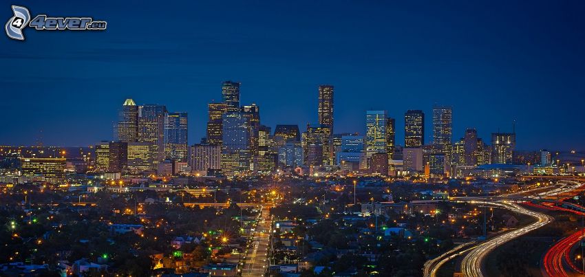 Houston, night city, skyscrapers