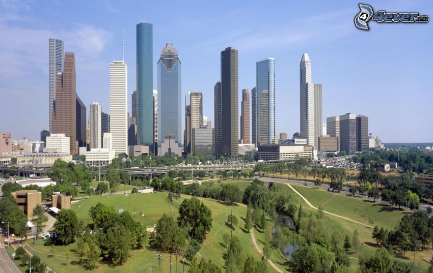 Houston, skyscrapers, park