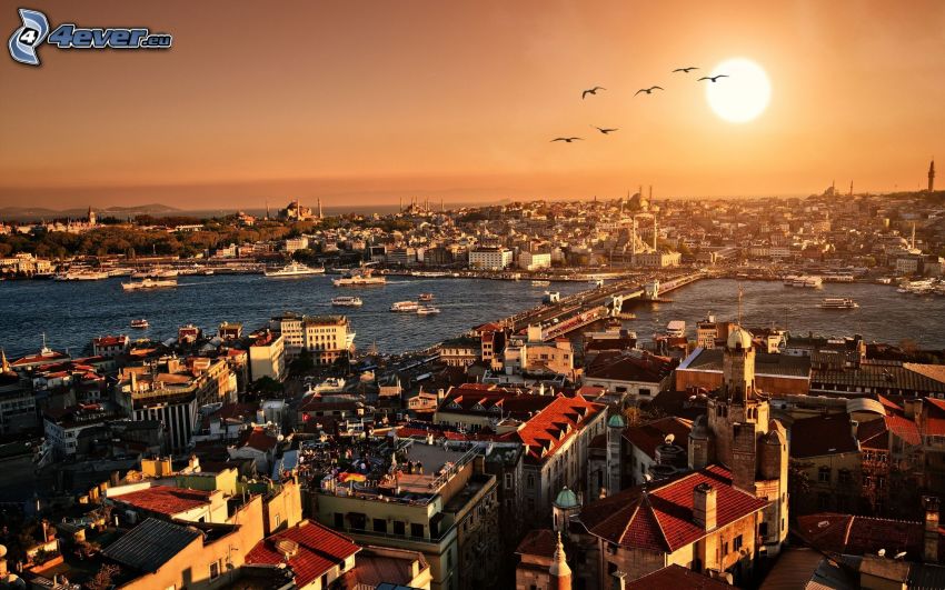 Istanbul, sunset over a city