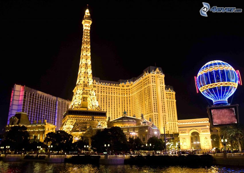 Las Vegas, Eiffel Tower, night city