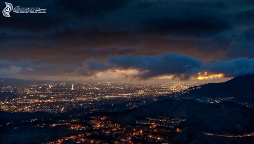 Los Angeles, night city, clouds