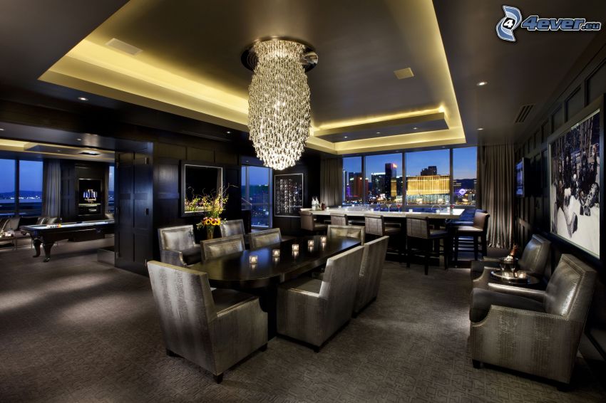 luxurious living room, view of the city
