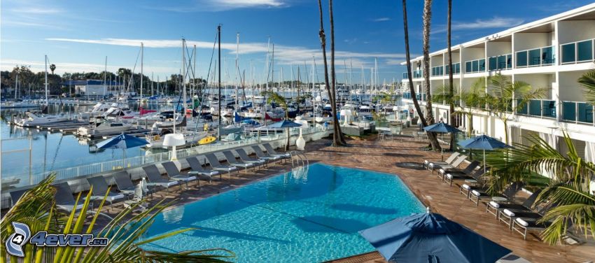 Marina Del Rey, ships, harbor, pool, California