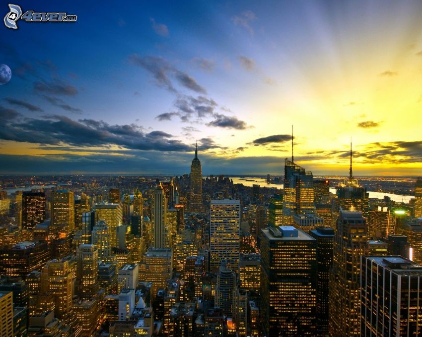 New York, sunset over a city