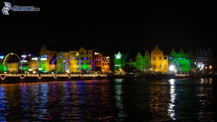 night city, colorful houses, harbor, Curaçao