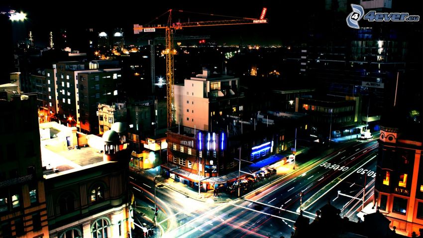 night city, street, crane