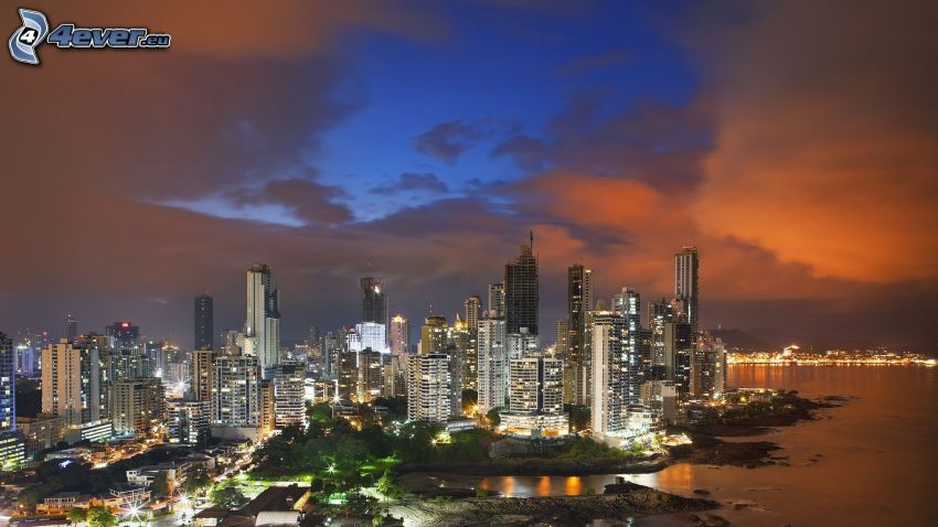 Panama, coast, night city