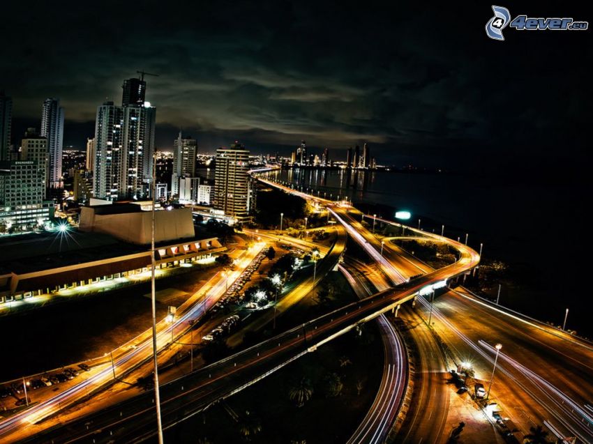 Panama, highway, night city