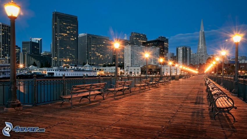 San Francisco, pedestrian bridge, lamps