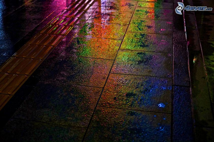 sidewalk, pavement, colors, night
