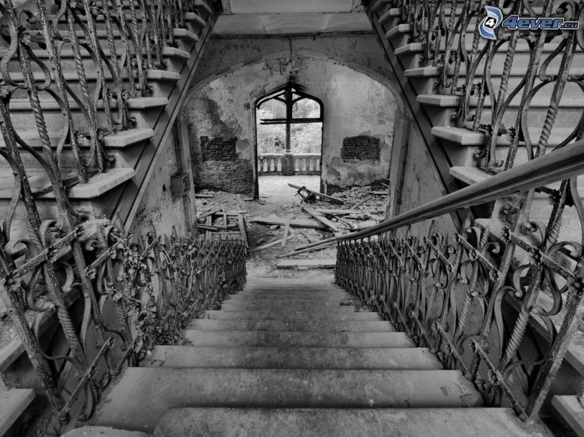 abandoned building, old stairs
