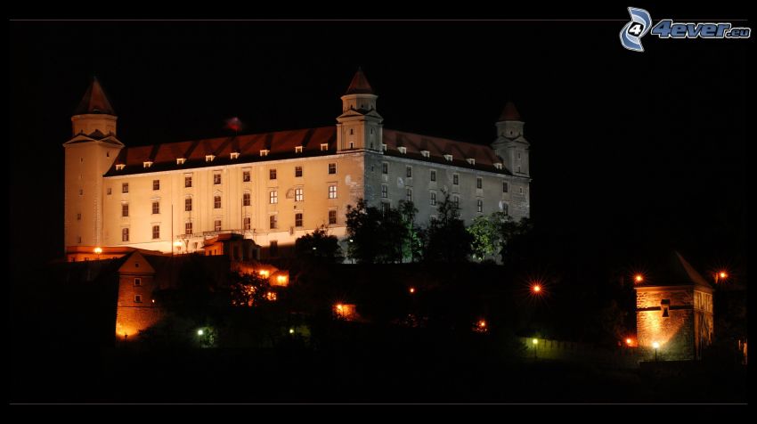 Bratislava Castle, night, lights, Slovakia