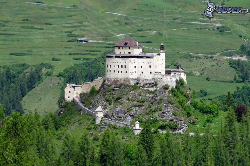 castle Tarasp, forests and meadows
