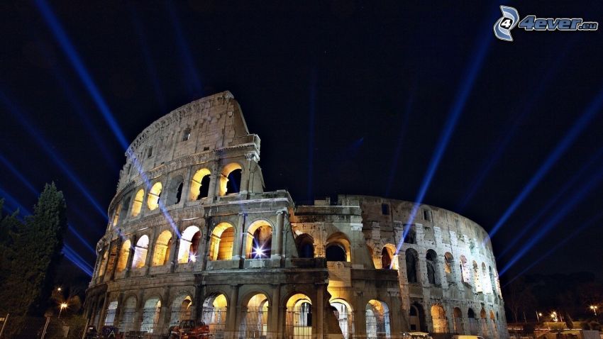 Colosseum, night, lights