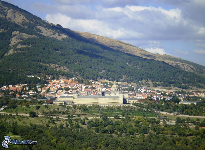 El Escorial, forest, hill, village
