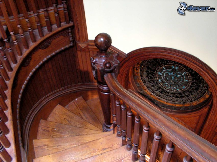 historic stairs, round stairs, wood