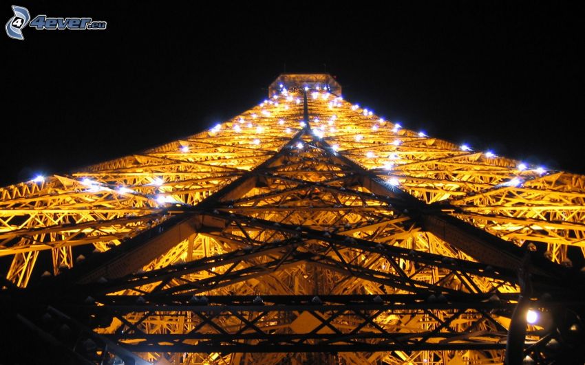 illuminated Eiffel Tower, lights, night