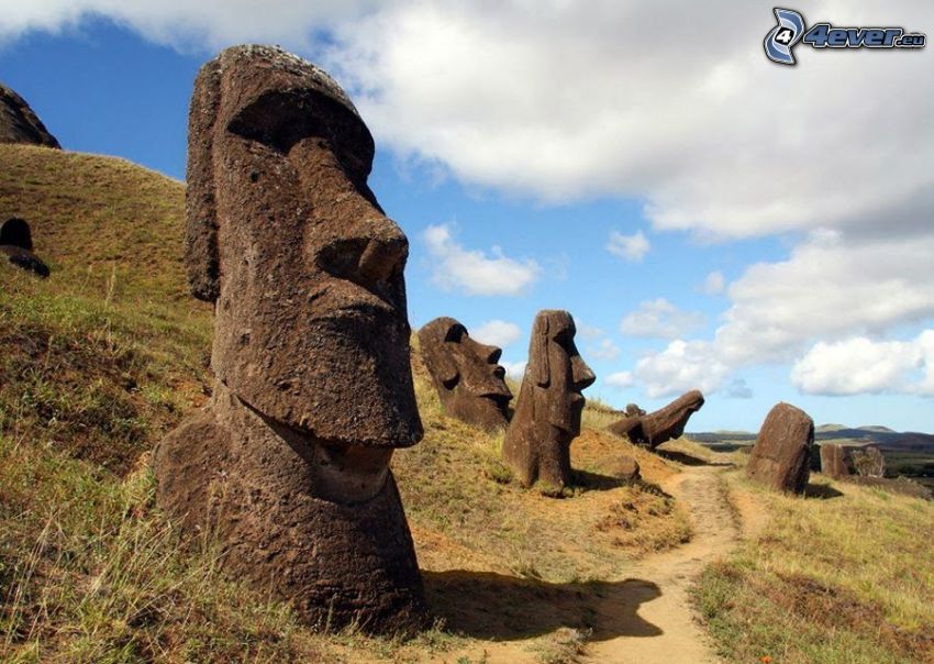 Moai statues, sidewalk, easter islands
