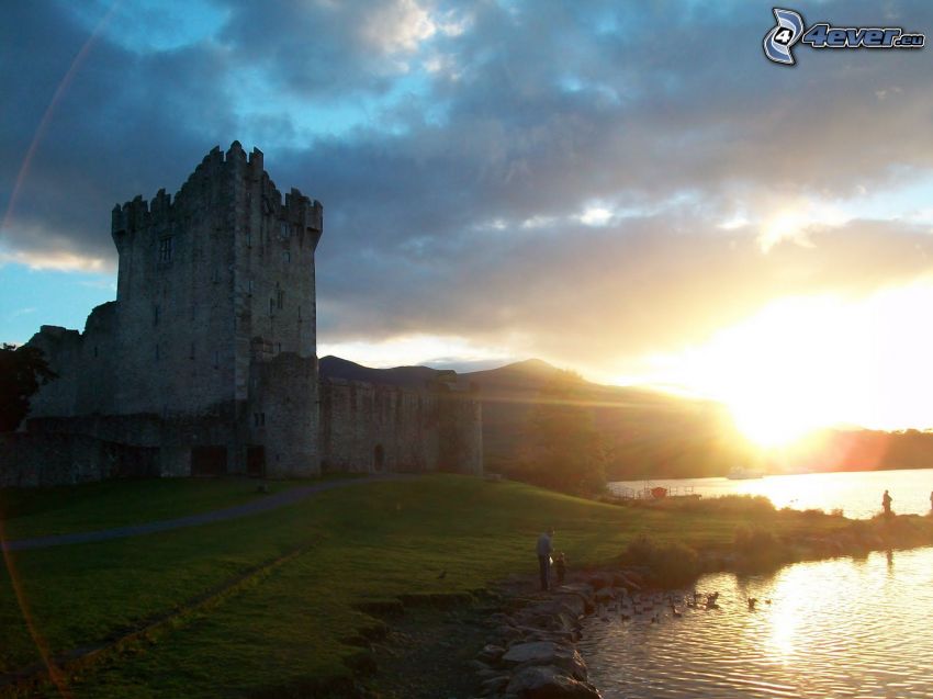 Ross Castle, hill at sunset
