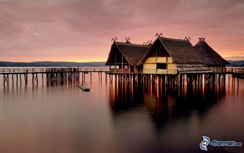 house on water, evening